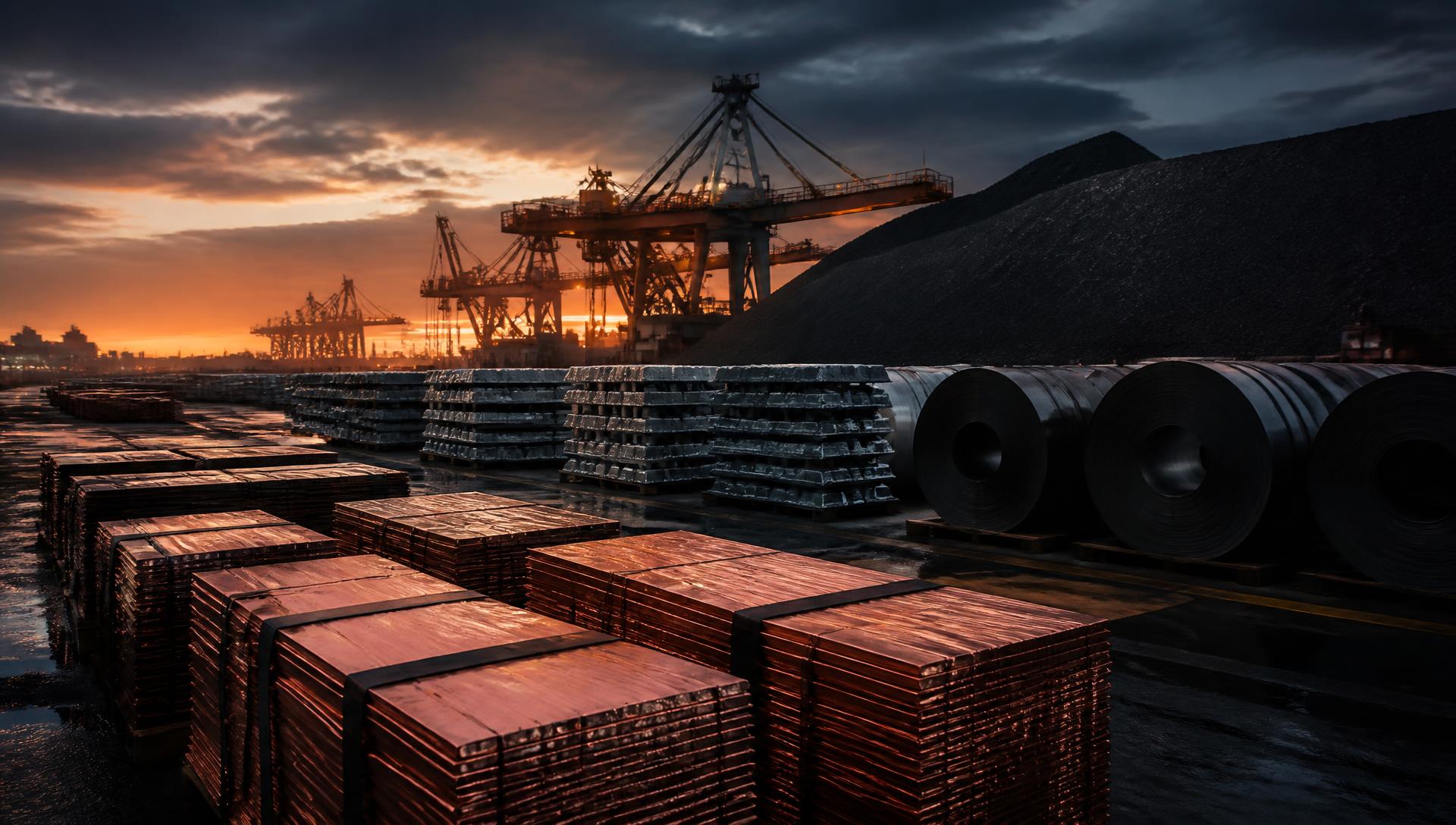 Bulk industrial terminal with stockpiles and cargo handling equipment